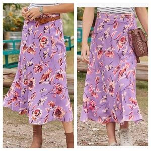 Sundance Josephine Trumpet Lavender Floral Midi Skirt Size XL